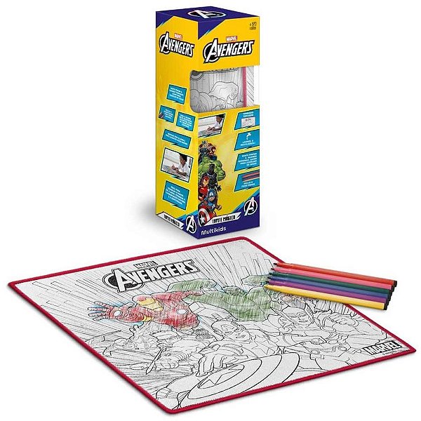 Tapete Mágico Acqua Avengers com 6 Canetas Laváveis 50X50CM
