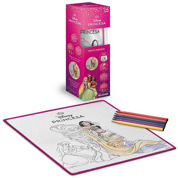 Tapete Mágico Acqua Princesas Disney com 6 Canetas Laváveis 50X50CM