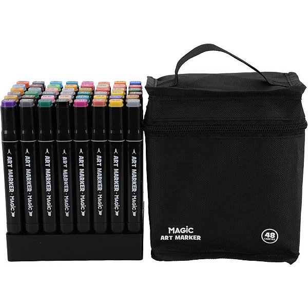 Marcador Artístico ART Marker 48 Cores com Bolsa
