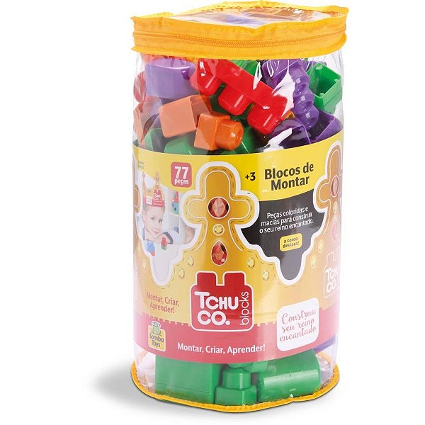 Tchuco BLOCKS 77 Peças com Bolsa Brinquedo Educativo de Montar