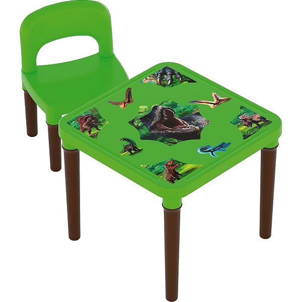 Mesinha e Cadeira Infantil Dinossauro com Adesivos e Espaço Lateral