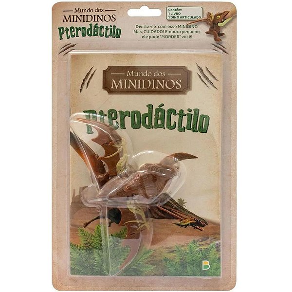 Livro Brinquedo Ilustrado Mundo dos Minidinos Pterodáctilo com Minidino Articulado
