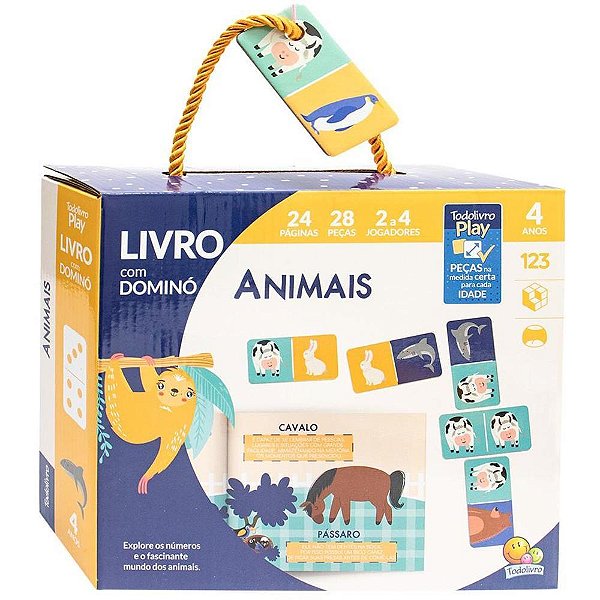 Livro de Atividades Todolivro PLAY Dominó Animais BOX com 28 Peças e Livro Brochura