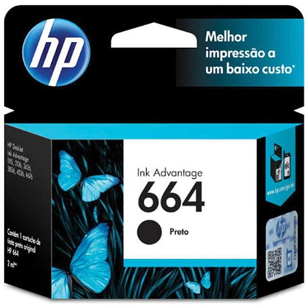 Cartucho Original HP 664 Preto INK Advantage Compatível com Impressoras Deskjet