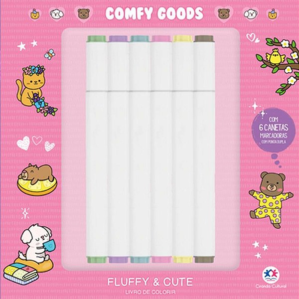 Livro de Colorir FLUFFY AND Cute com 6 Canetinhas 48 Páginas