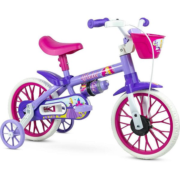 Bicicleta Infantil ARO 12 Violet Feminina com Freio e Selim Ajustável