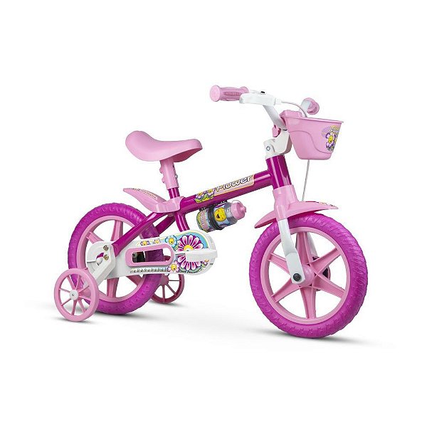 Bicicleta Infantil ARO 12 Flower Feminina com Freio e Selim Ajustável
