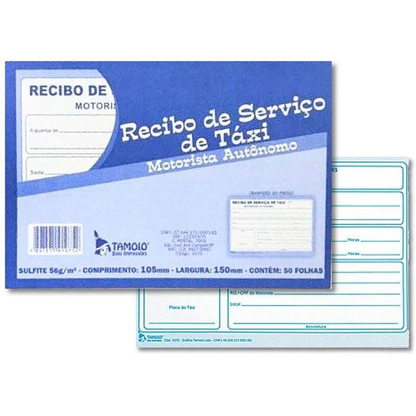 Impresso Recibo Taxi 50 Folhas 105X150MM Pacote com 20