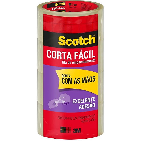Fita para Empacotamento SCOTCH Corta Fácil 45MMX40M TR Pacote com 04