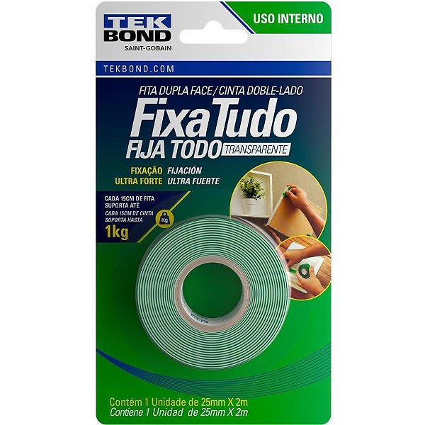 Fita Dupla Face Fixa Tudo Acrílico 25MMX2M