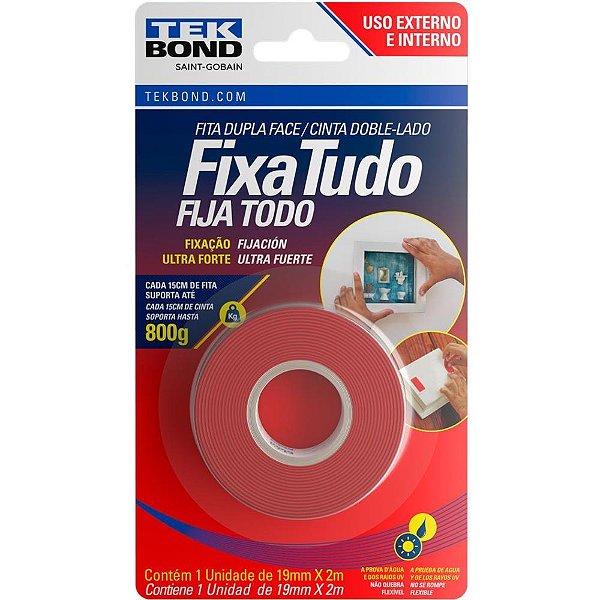 Fita Dupla Face Fixa Tudo Acrílica 19MM X 2M - USO Externo e Interno