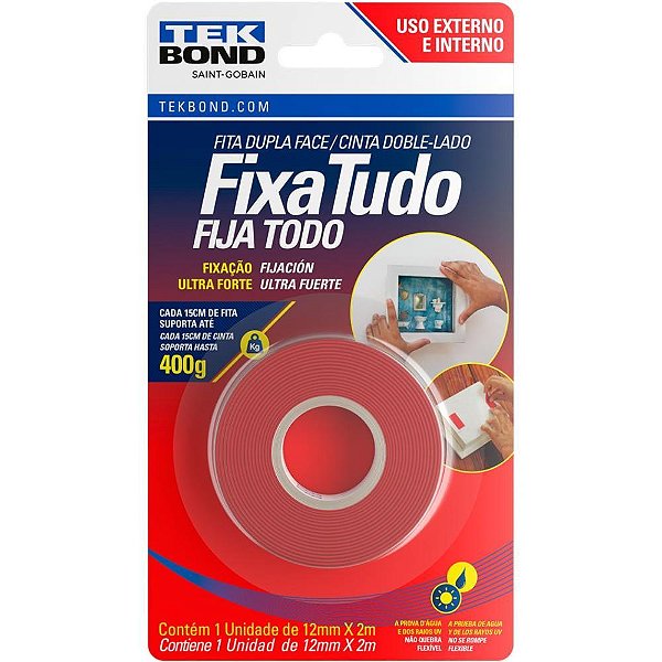 Fita Dupla Face Fixa Tudo Acrílica para USO Externo 12MM X 2M