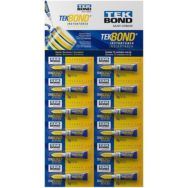 Cola de ALTA Resistência Tekbond 2G - Cartela com 12 Unidades