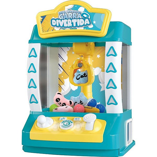 Brinquedo Mini Máquina Garra Divertida Azul com LUZ, Som e 10 Peças