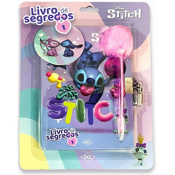 Diário STITCH Livro de Segredos com Caneta Pompom e Adesivos