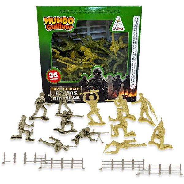 Miniatura Colecionável Soldados Americanos com 36 Figuras e Cercas