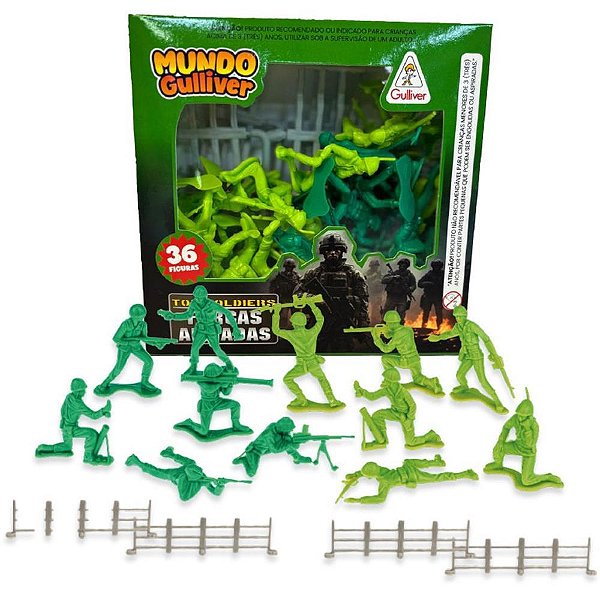 Miniatura Colecionável Soldados Brasileiros com 36 Figuras e Cercas