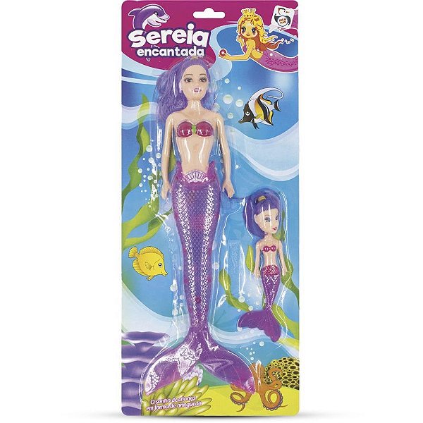 Boneca Sereia Encantada com Filha e LUZ Brilhante