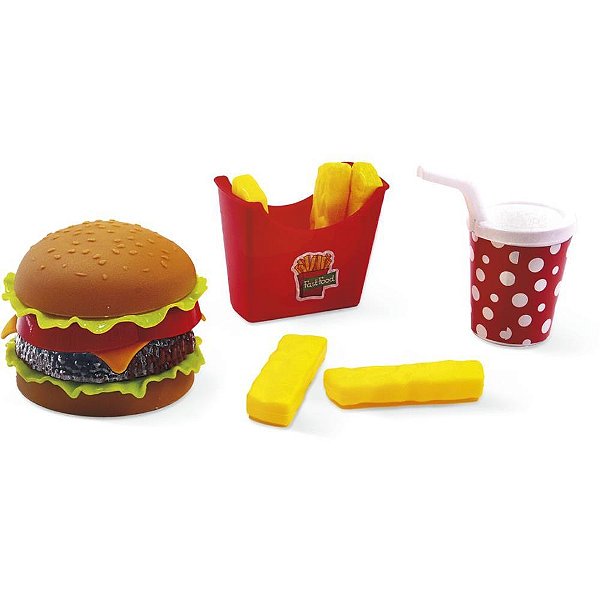Brincando de Casinha KIT FAST Food Lanche Feliz com Acessórios