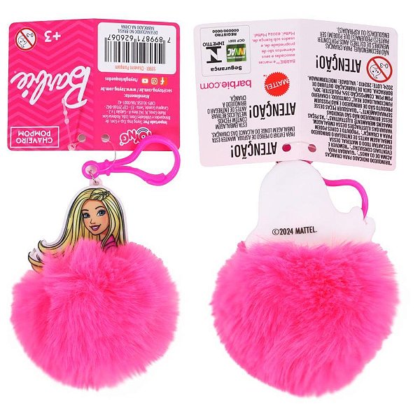Chaveiro Barbie com Pompom Display com 24 Unidades