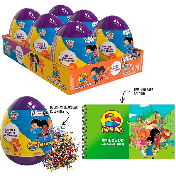 Doce OVO Surpresa 3 Palavrinhas Display com 6 Unidades