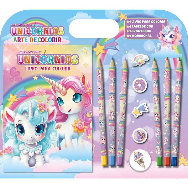 Livro Infantil Colorir Floresta Encantada com Lápis