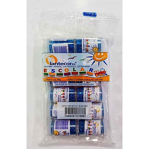 Glitter PVC Azul Turquesa 3G Pacote com 12 Unidades