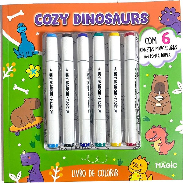 Livro de Colorir COZY Dinosaurs com 6 Canetinhas