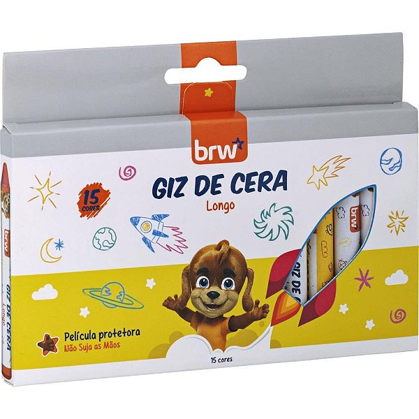 Giz de Cera Fino 15 Cores com Película Protetora Infantil