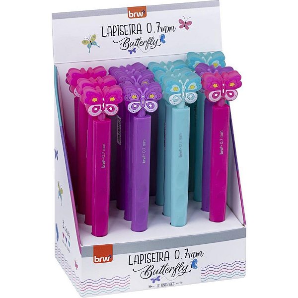 Lapiseira 0.7MM Plástica Butterfly Sortidas Display com 12 Unidades