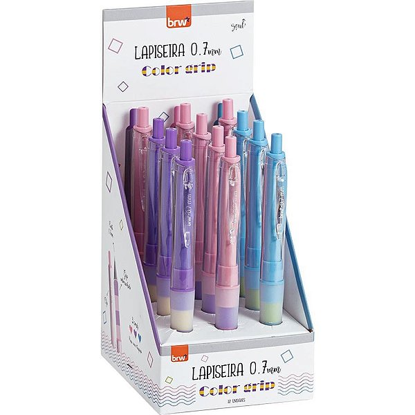 Lapiseira 0.7MM Plástica Color GRIP Sortidas Display com 12 Unidades