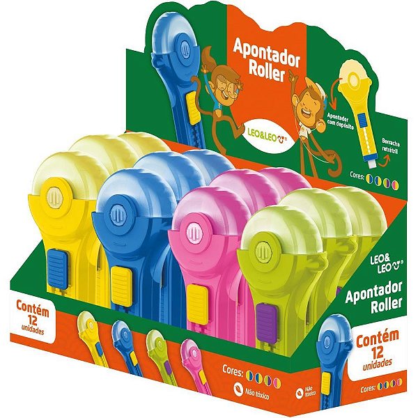 Apontador com Depósito Rollet e Borracha Retrátil 4 Modelos Display com 12