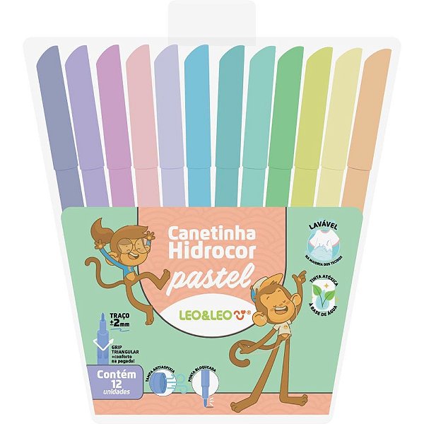 Caneta Hidrográfica LEO&LEO TONS Pastel Estojo com 12 Cores