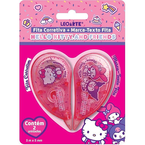 Corretivo em Fita Hello KITTY + Marca Texto Rosa Blister com 2 Unidades
