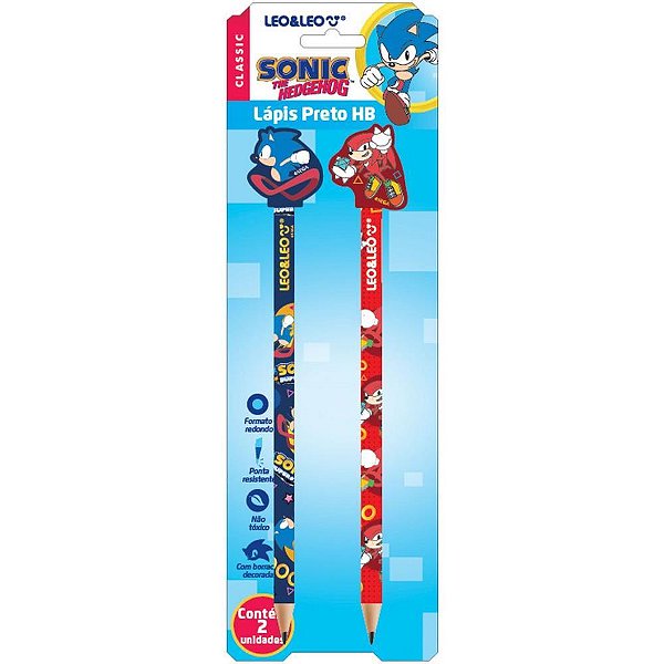 Lápis Preto Decorado Sonic HB com Borracha Sortido Blister com 2