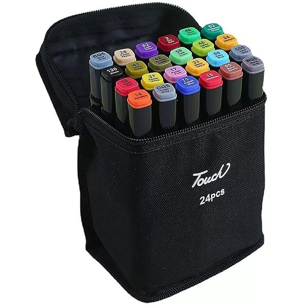 Marcador Artístico Touch com 24 Cores e Bolsa Portátil