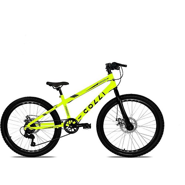 Bicicleta ARO 24 Airon Amarelo Neon com Freio a Disco e 7 Velocidades