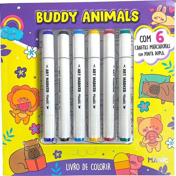 Livro de Colorir BUDDY Animals com 6 Canetinhas Coloridas