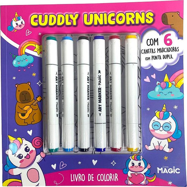 Livro de Colorir CUDDLY Unicorns com 6 Canetinhas Coloridas