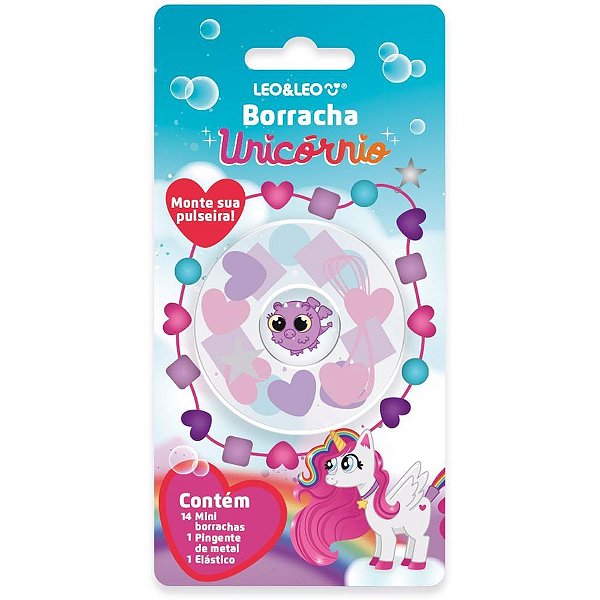 Borracha Decorada Unicórnio Monte Pulseira 16 Peças Blister