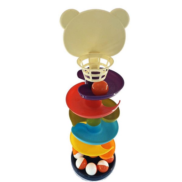 Brinquedo Educativo Tobogã 7 Voltas URSO com Bolinhas e Cesto de Basquete