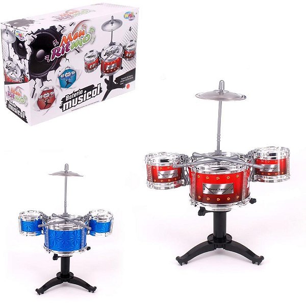 Instrumento Musical Bateria JAZZ DRUM Pequena Azul e Vermelha