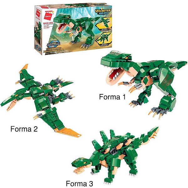 Brinquedo para Montar Combo Dinossauros 287 Peças Verde