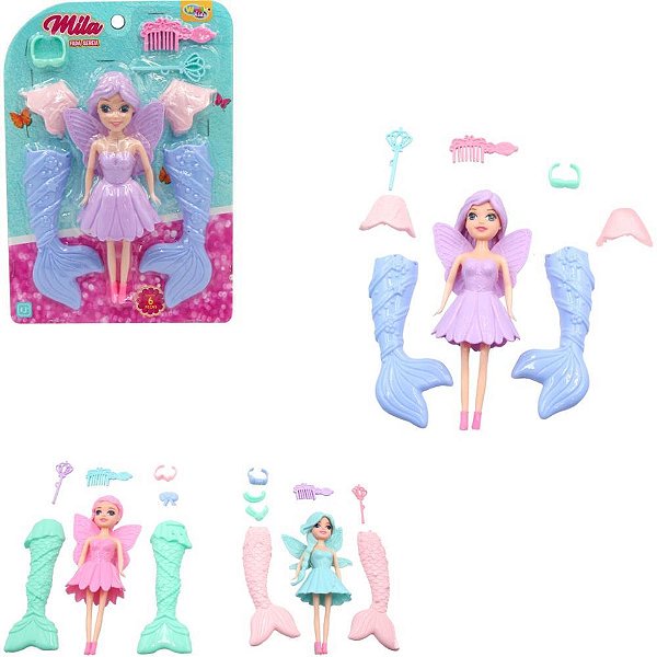 Boneca Mila Fada Sereia com Acessórios Sortidos NO Blister