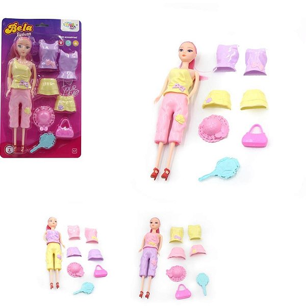 Boneca Mila Fashion com Acessórios 8 Peças Blister