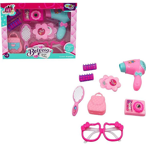 Kit Maquiagem e Beleza Infantil Glamour Fashion 8 Peças Blister
