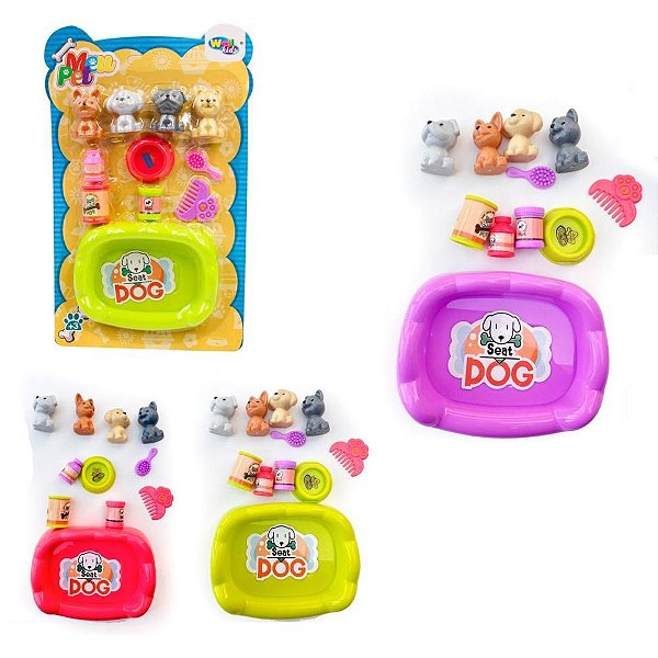 Miniatura Colecionável KIT Mini PET Cachorrinhos com Acessórios Sortidos – 11 Peças