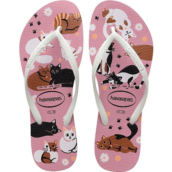 Chinelo Havaianas Feminino SLIM PETS 33/34 Rosa Chiffon