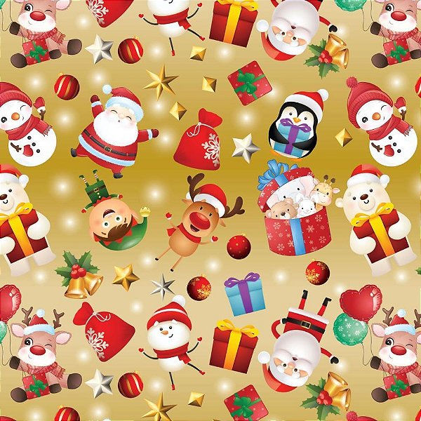 Papel de Presente Bobina Couché 60CM Natal Noel Ouro MOD. 291 (100 Metros)
