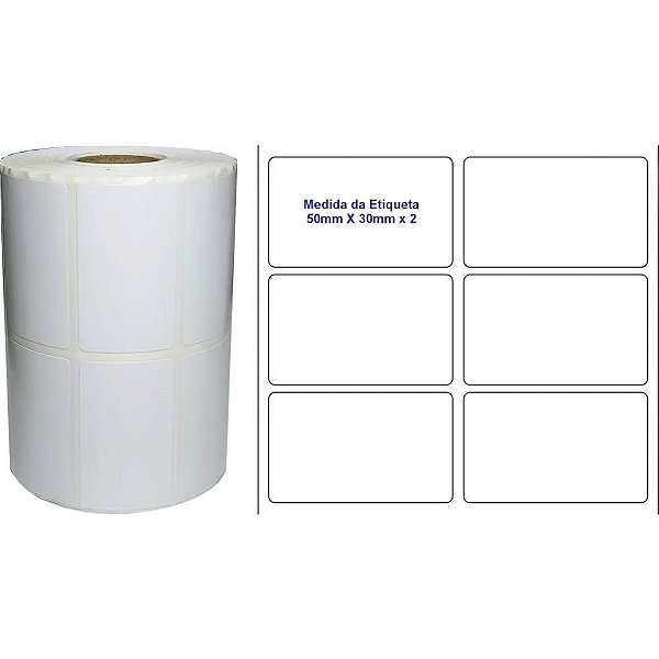 Etiqueta para Código de Barras Couchê 50X30MM com 30M (2 Carreiras - Rolo)
